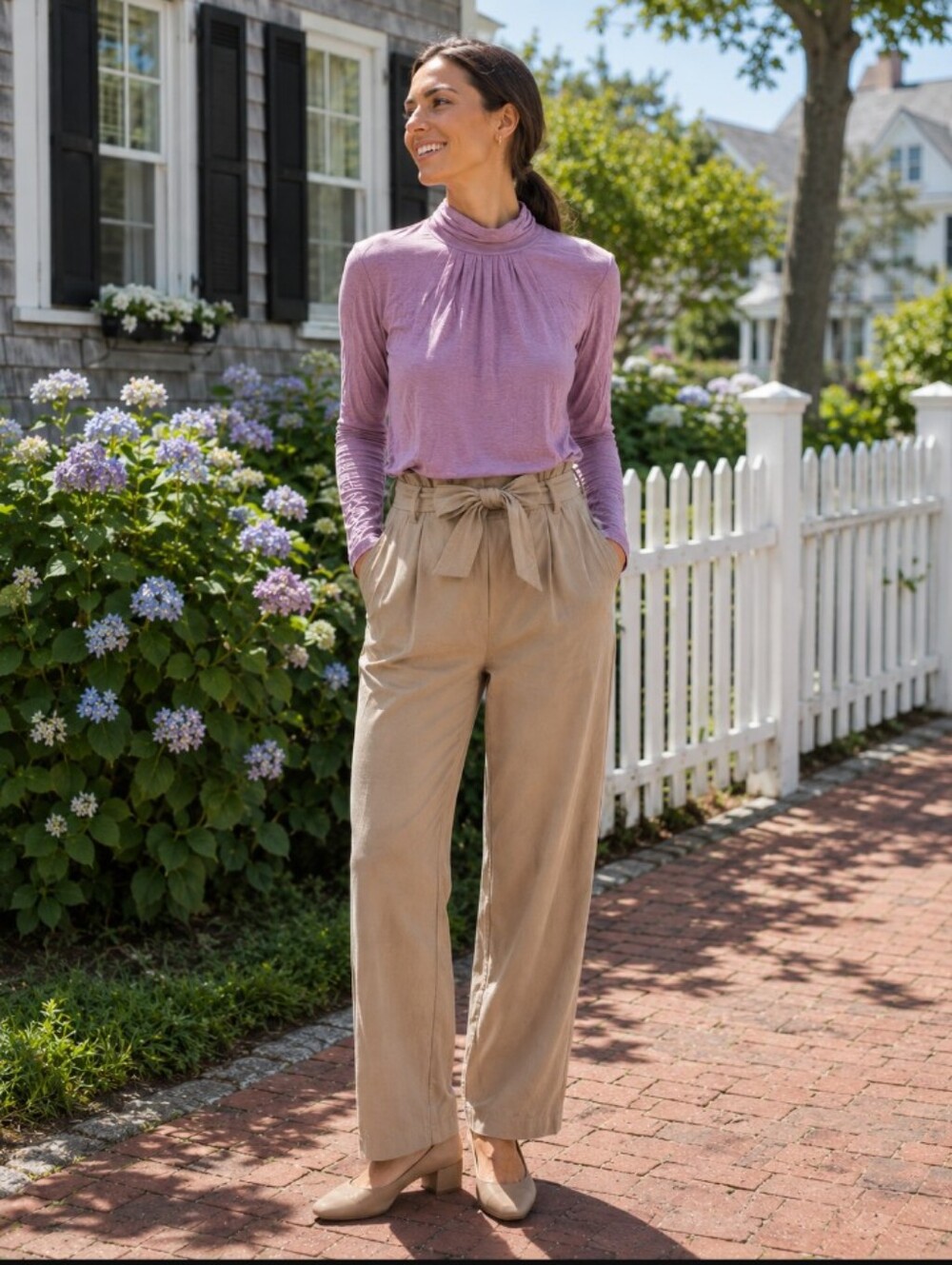 Tribal Long-Sleeve Mock Neck Top in Mauve Pink -SZ:M